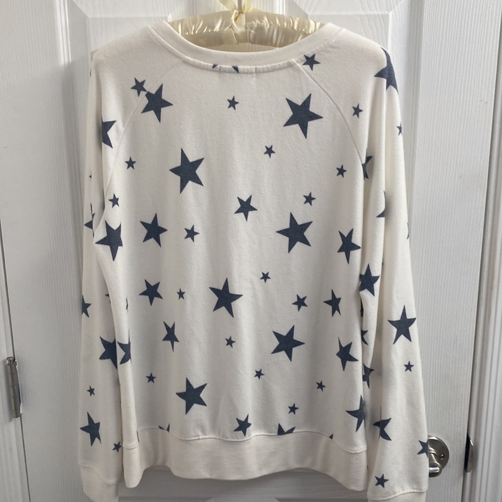 Women's Star Print Sweatshirt - White and Blue - Picture 6 of 6
